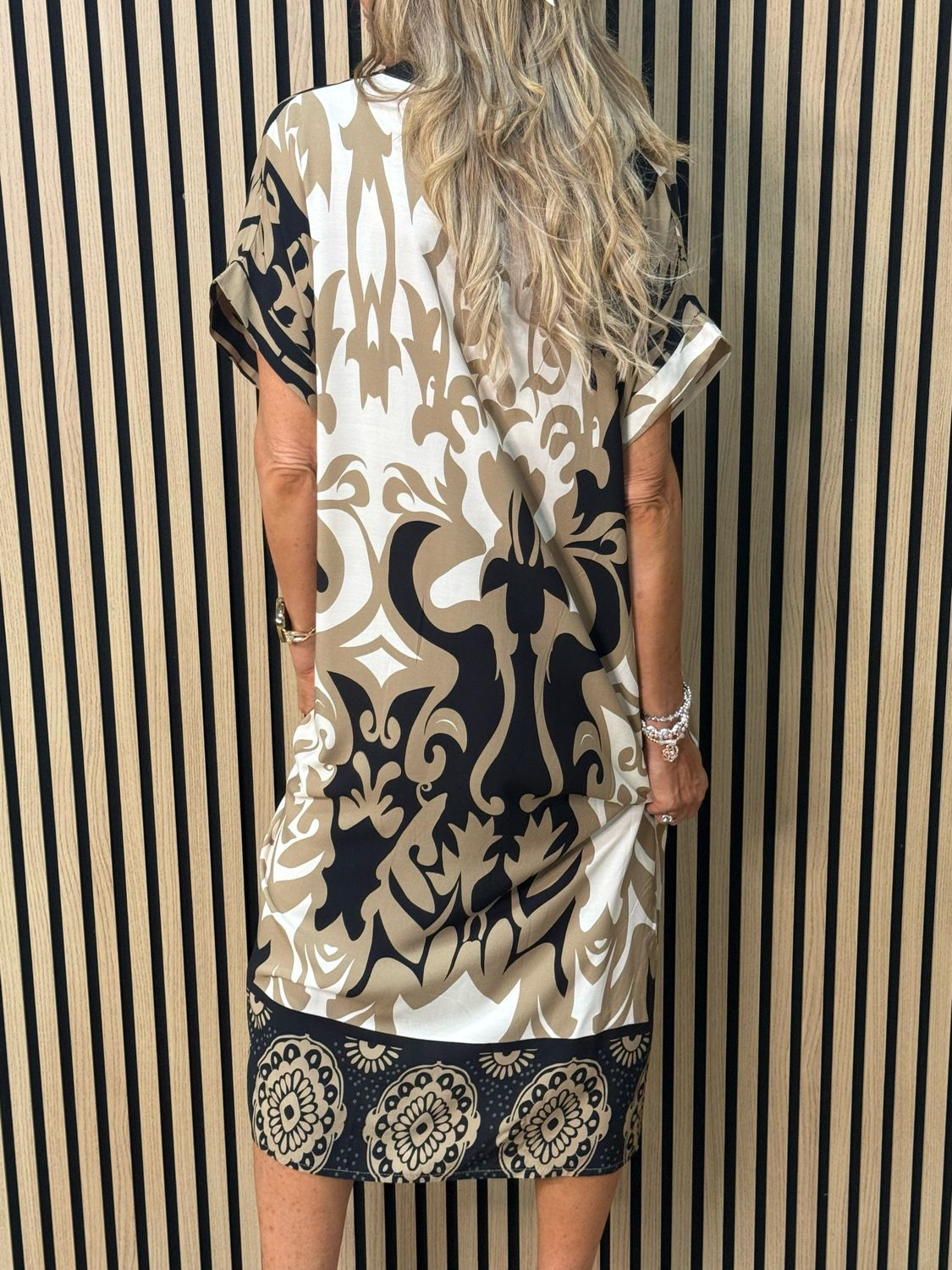Printed Tunic Dress - Black/Taupe
