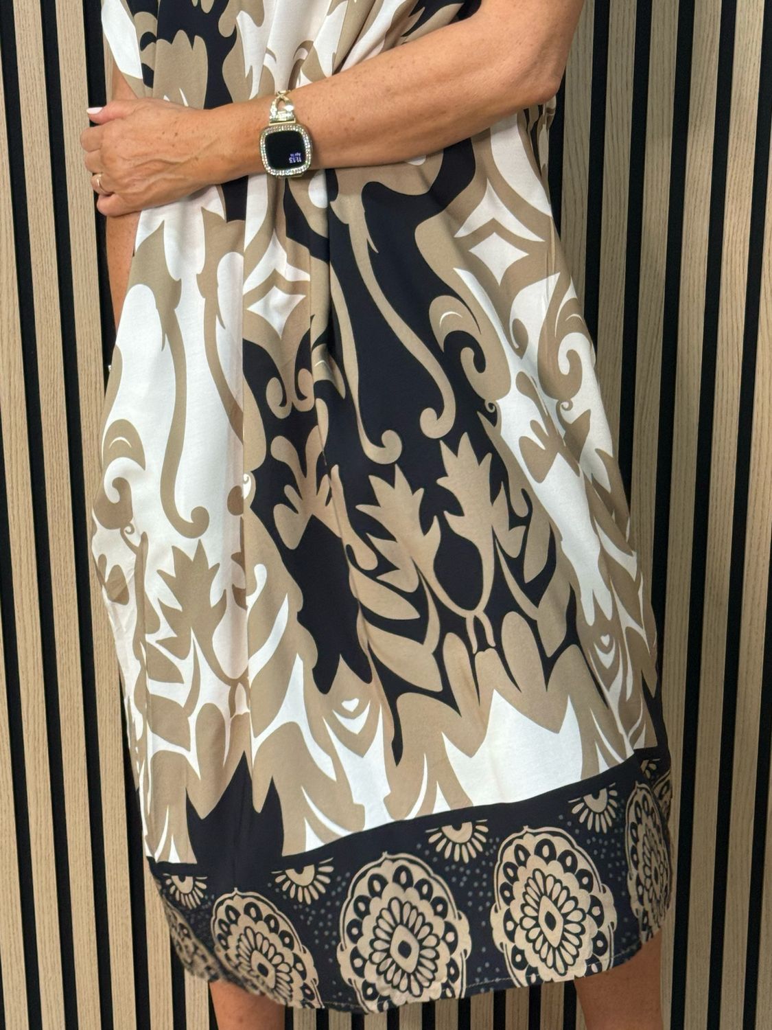 Printed Tunic Dress - Black/Taupe