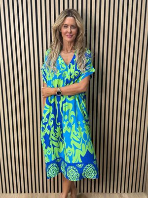 Printed Tunic Dress - Blue/Green