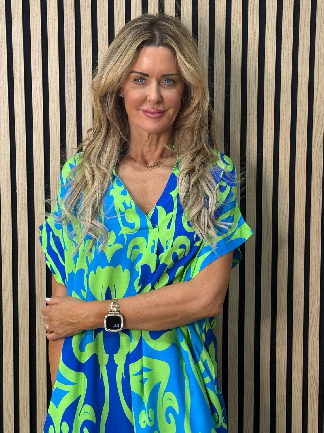 Printed Tunic Dress - Blue/Green