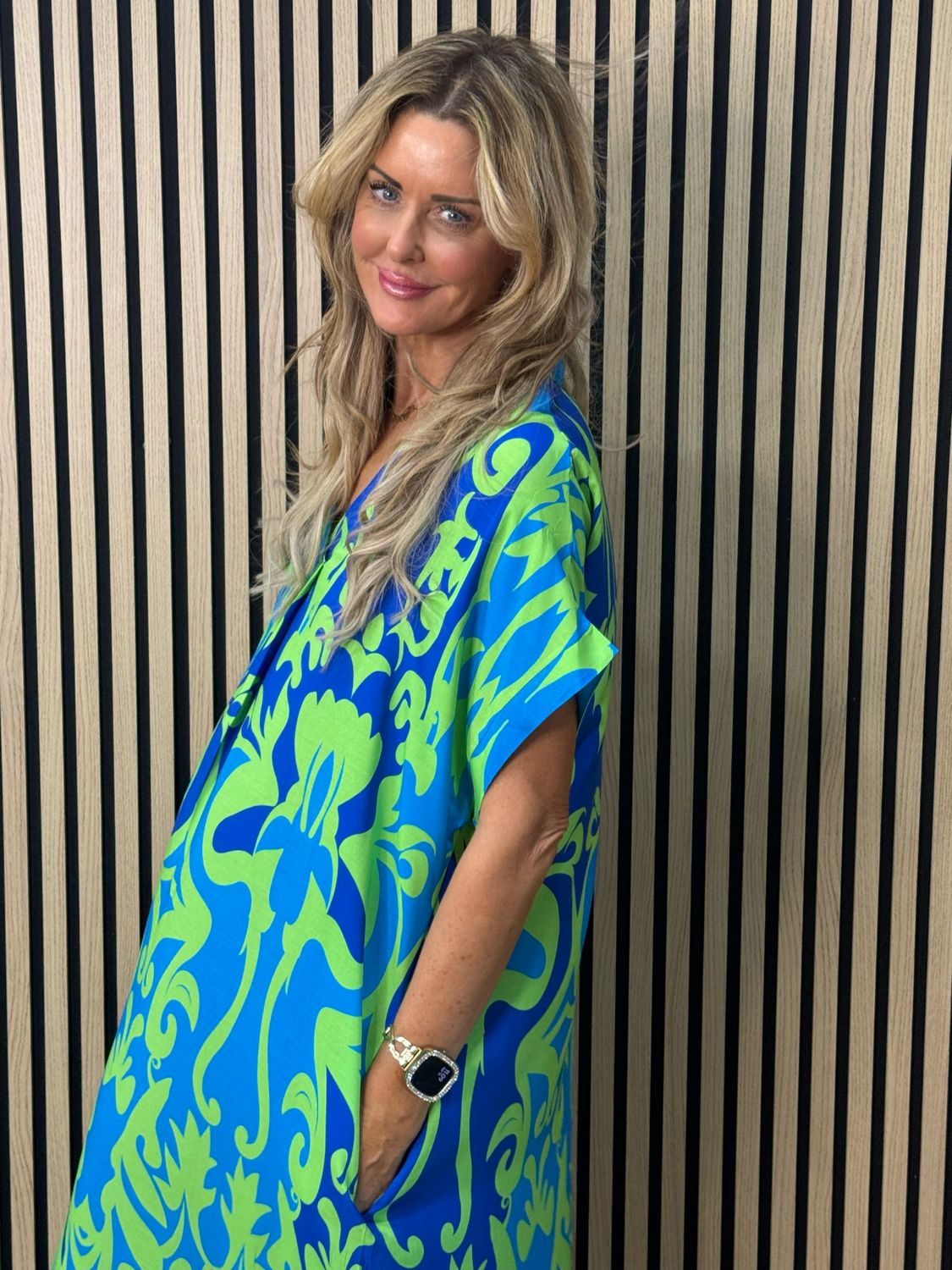 Printed Tunic Dress - Blue/Green