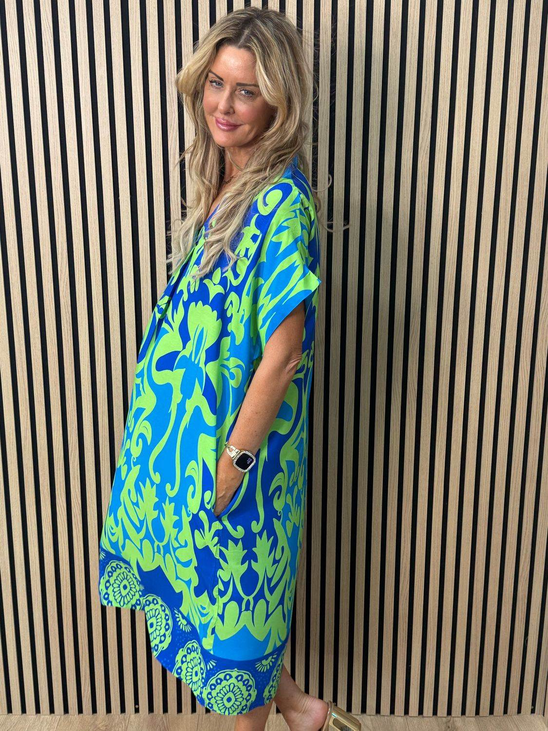 Printed Tunic Dress - Blue/Green
