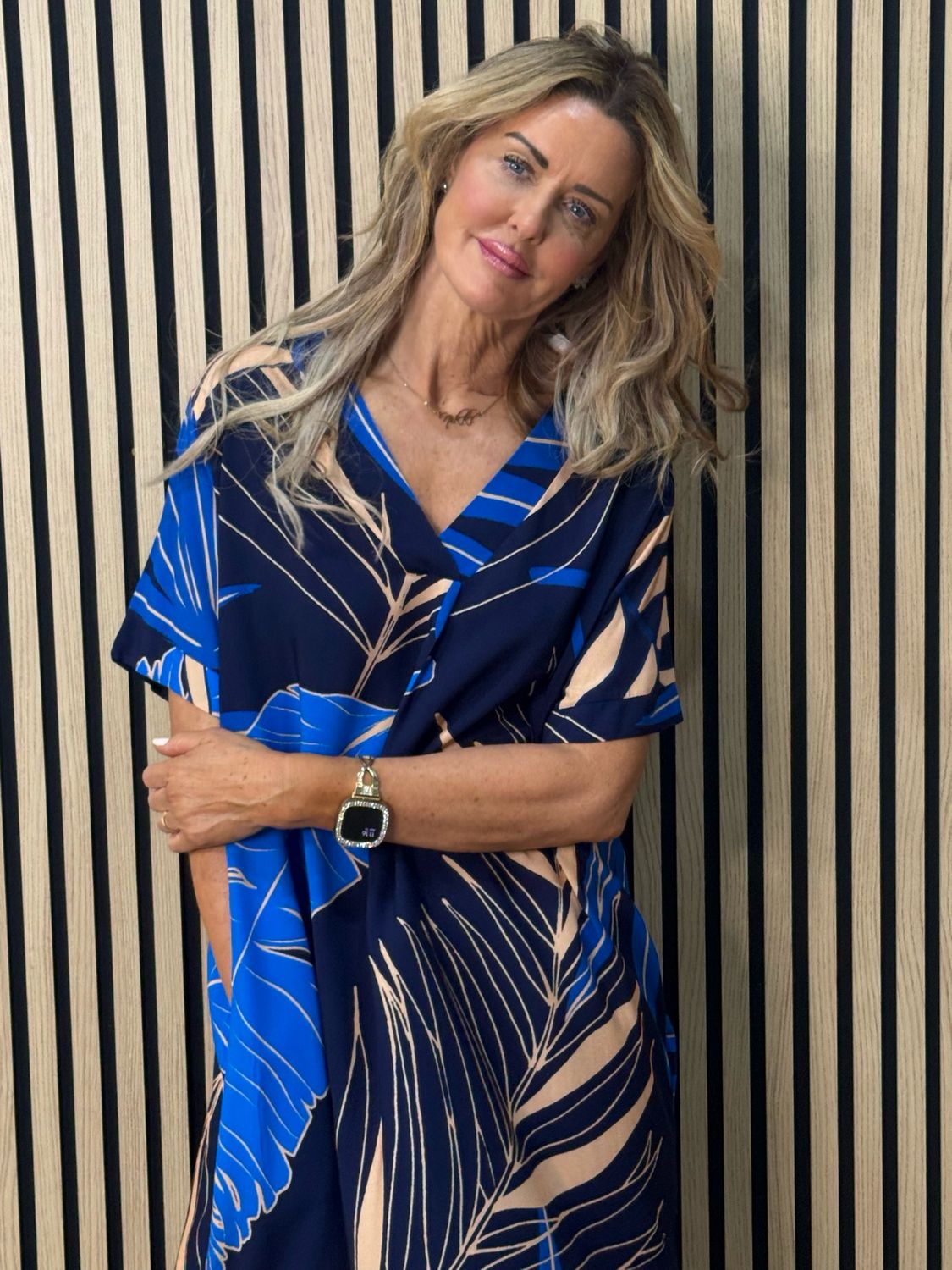 Tropical Print Tunic Dress - Blue