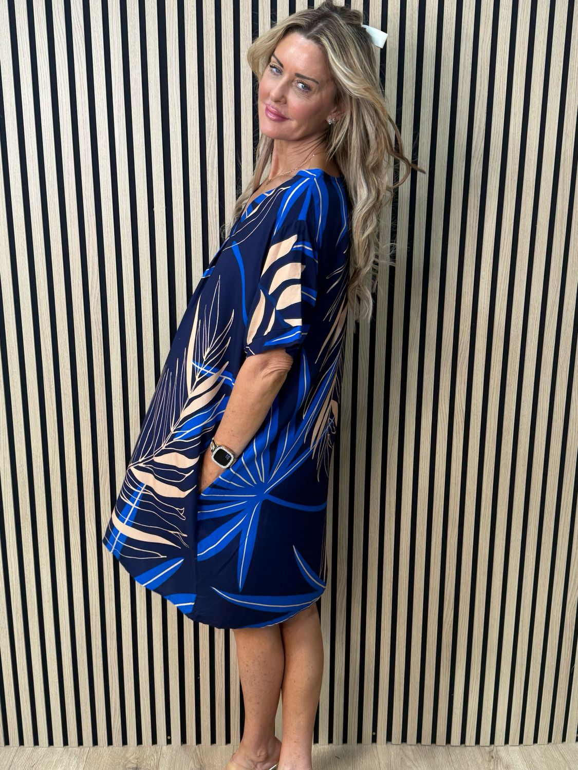 Tropical Print Tunic Dress - Blue