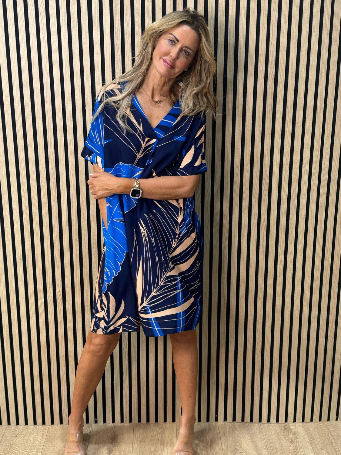 Tropical Print Tunic Dress - Blue