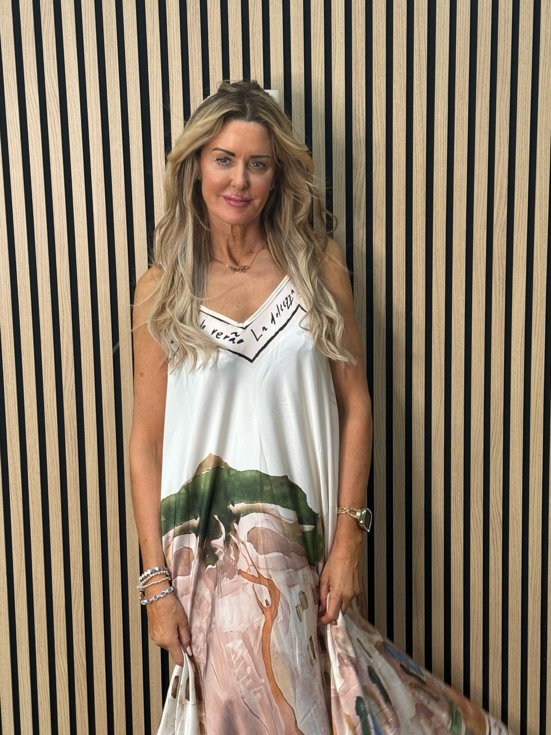 Abstract Print Maxi Dress - Champagne