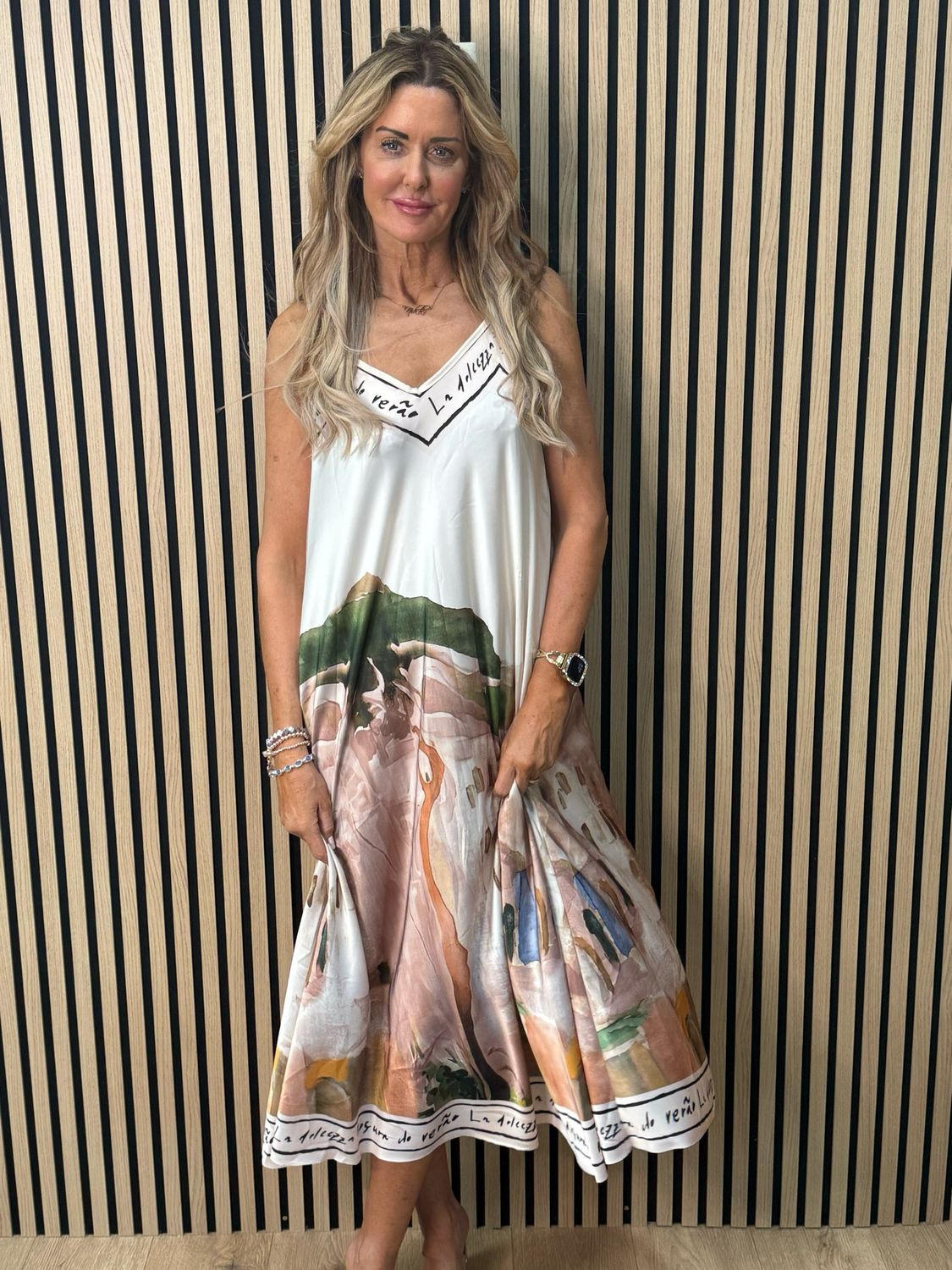 Abstract Print Maxi Dress - Champagne