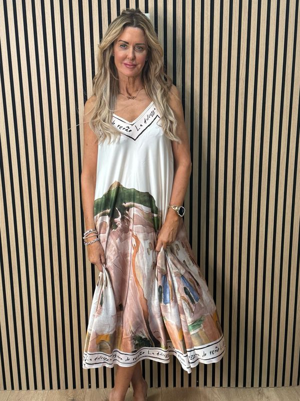 Abstract Print Maxi Dress - Champagne