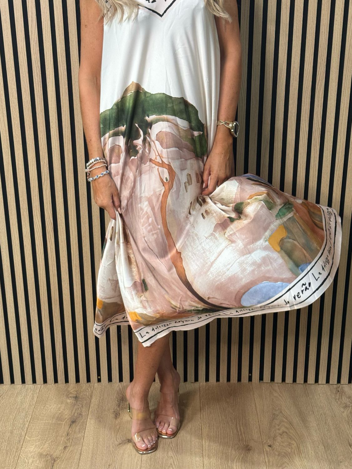 Abstract Print Maxi Dress - Champagne