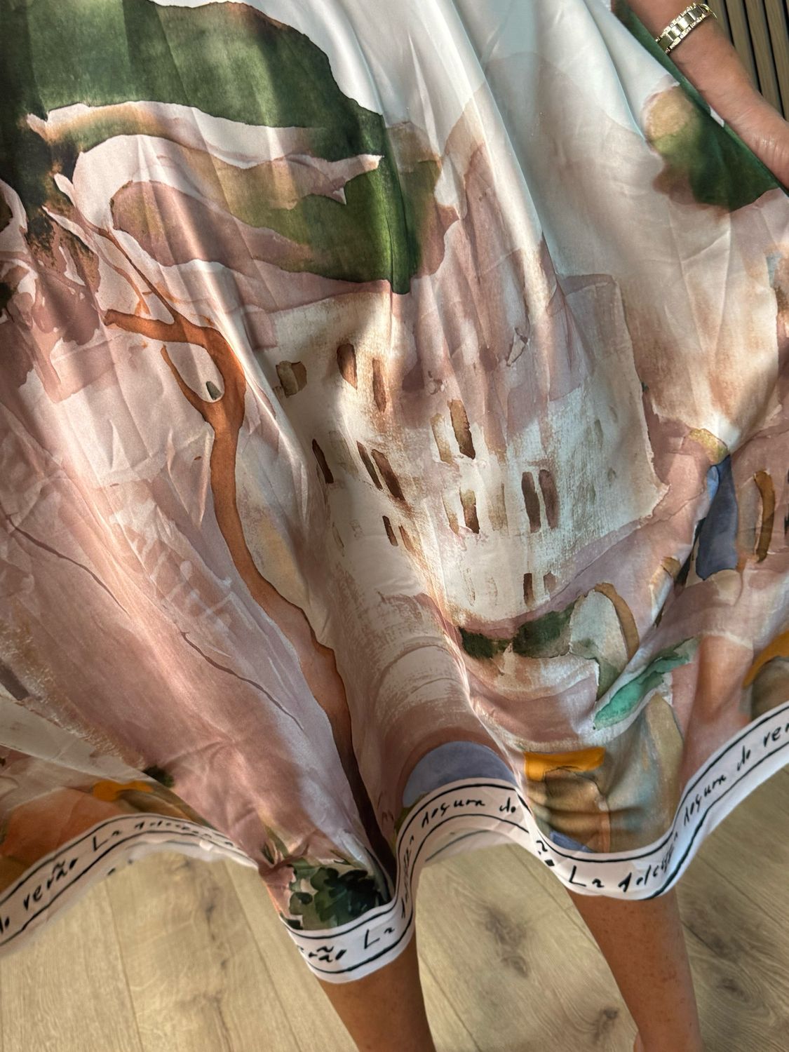 Abstract Print Maxi Dress - Champagne