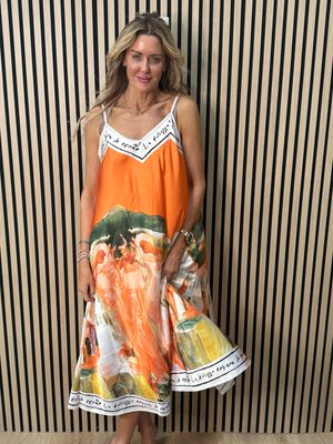 Abstract Print Maxi Dress - Orange