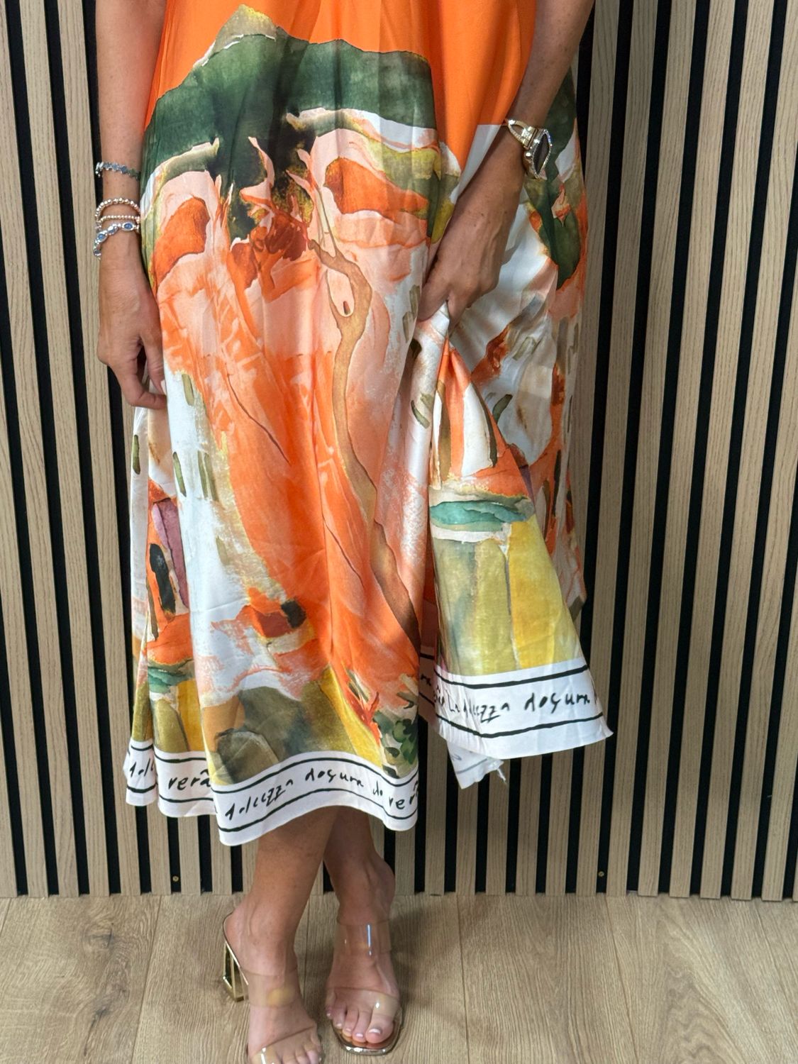Abstract Print Maxi Dress - Orange
