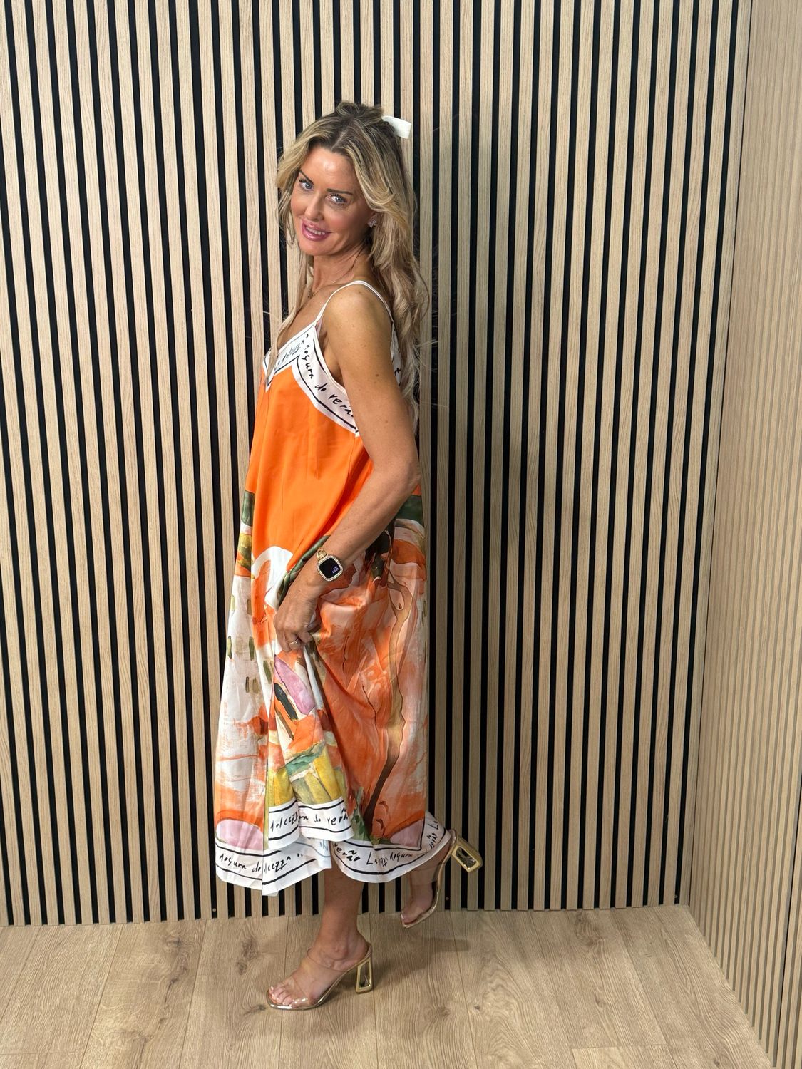 Abstract Print Maxi Dress - Orange
