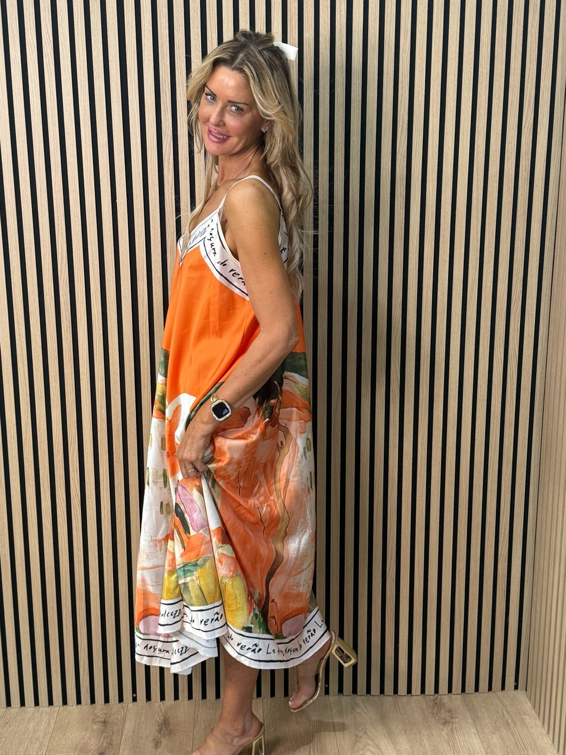 Abstract Print Maxi Dress - Orange