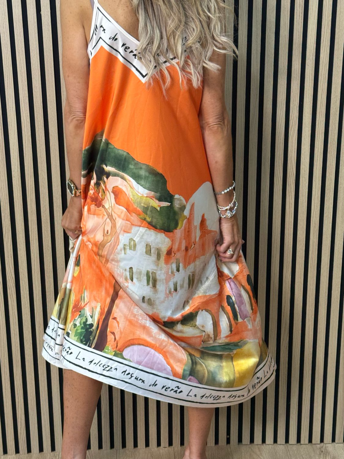 Abstract Print Maxi Dress - Orange