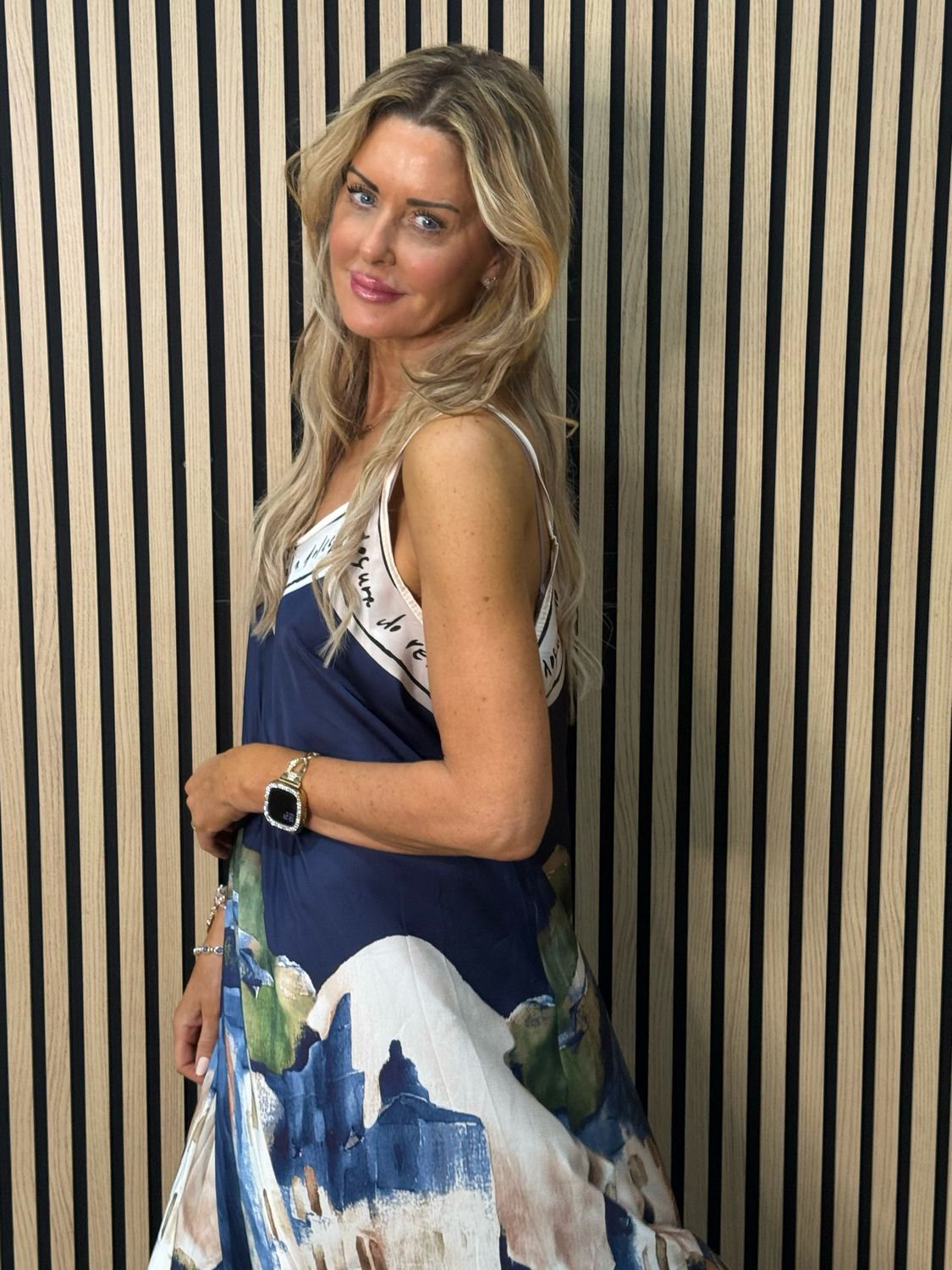 Abstract Print Maxi Dress - Navy