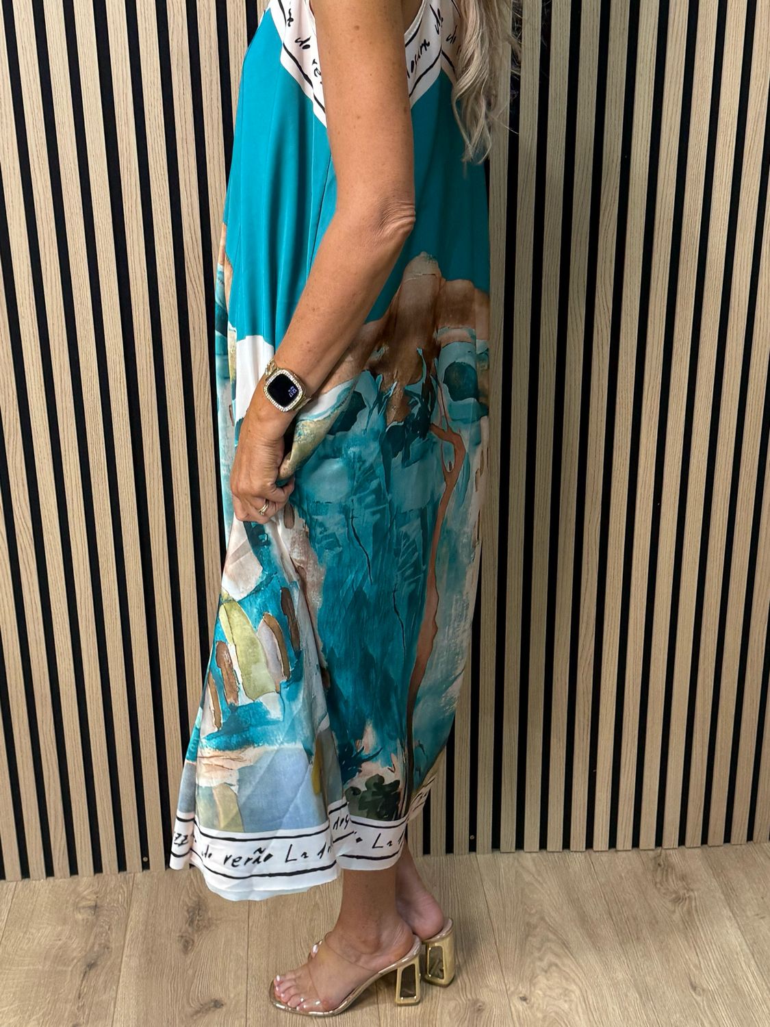 Abstract Print Maxi Dress - Turquoise