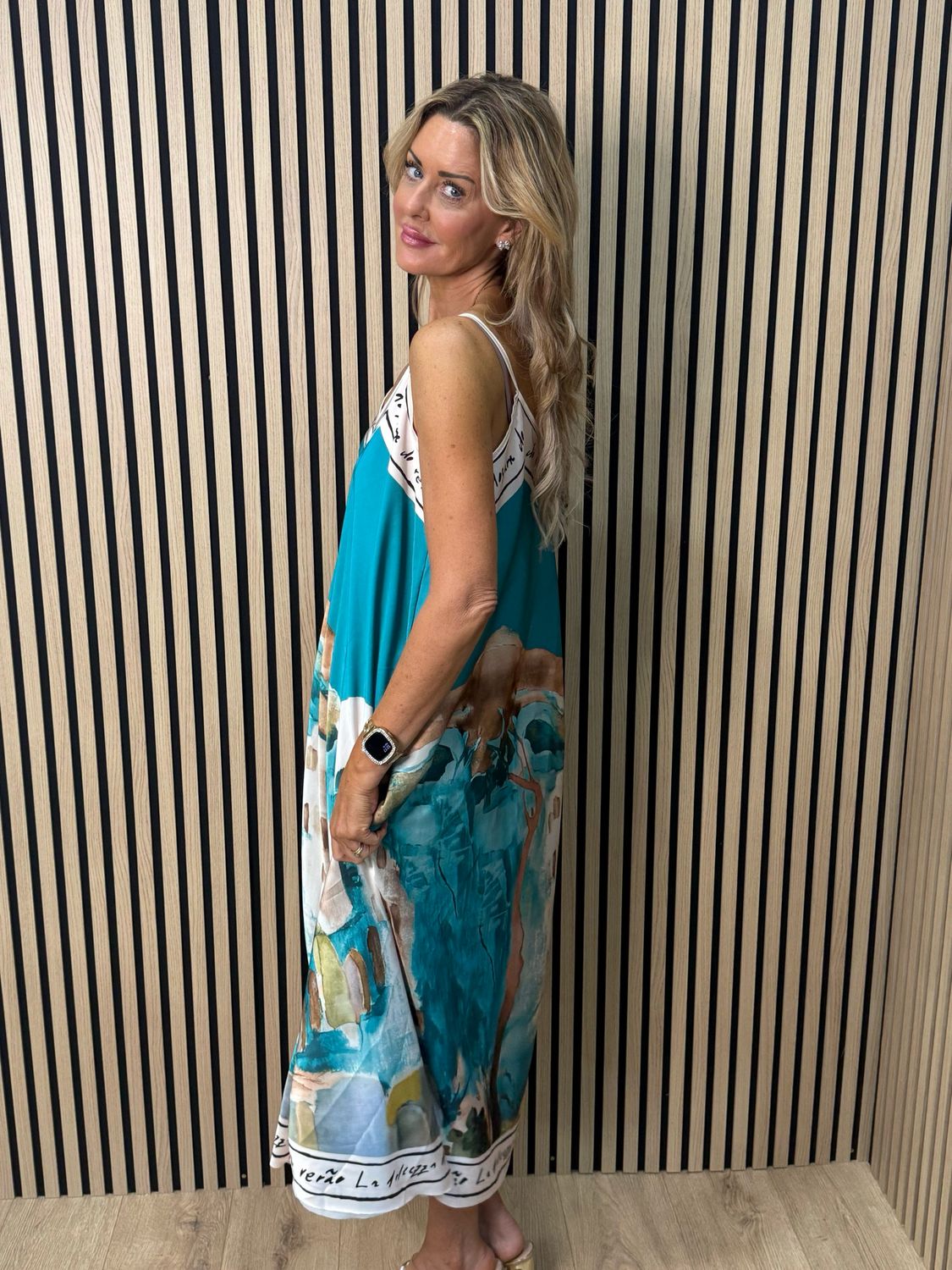 Abstract Print Maxi Dress - Turquoise