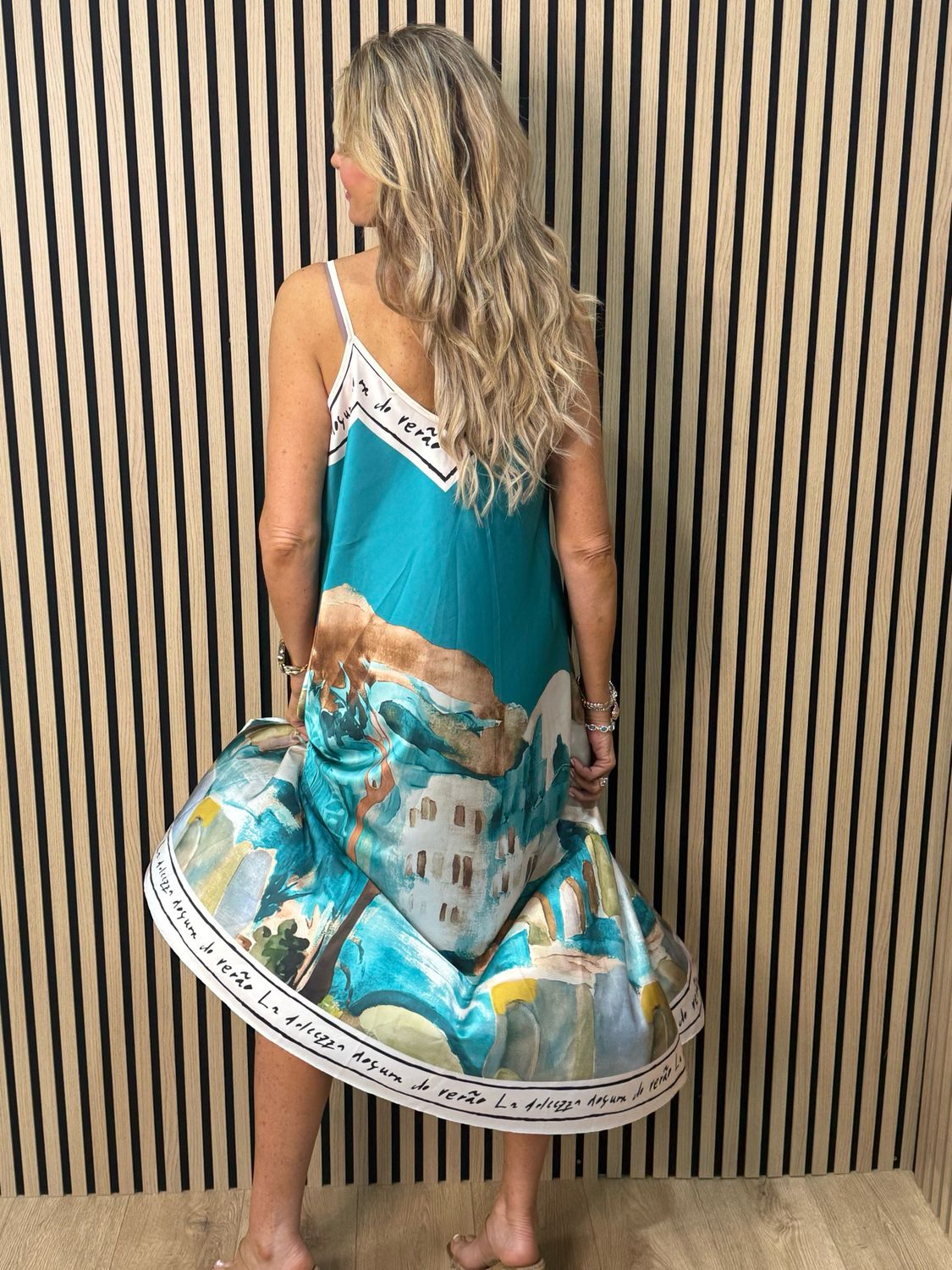 Abstract Print Maxi Dress - Turquoise