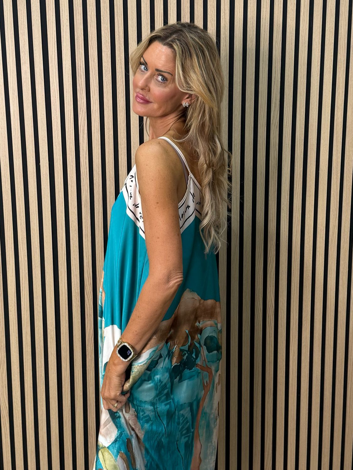 Abstract Print Maxi Dress - Turquoise