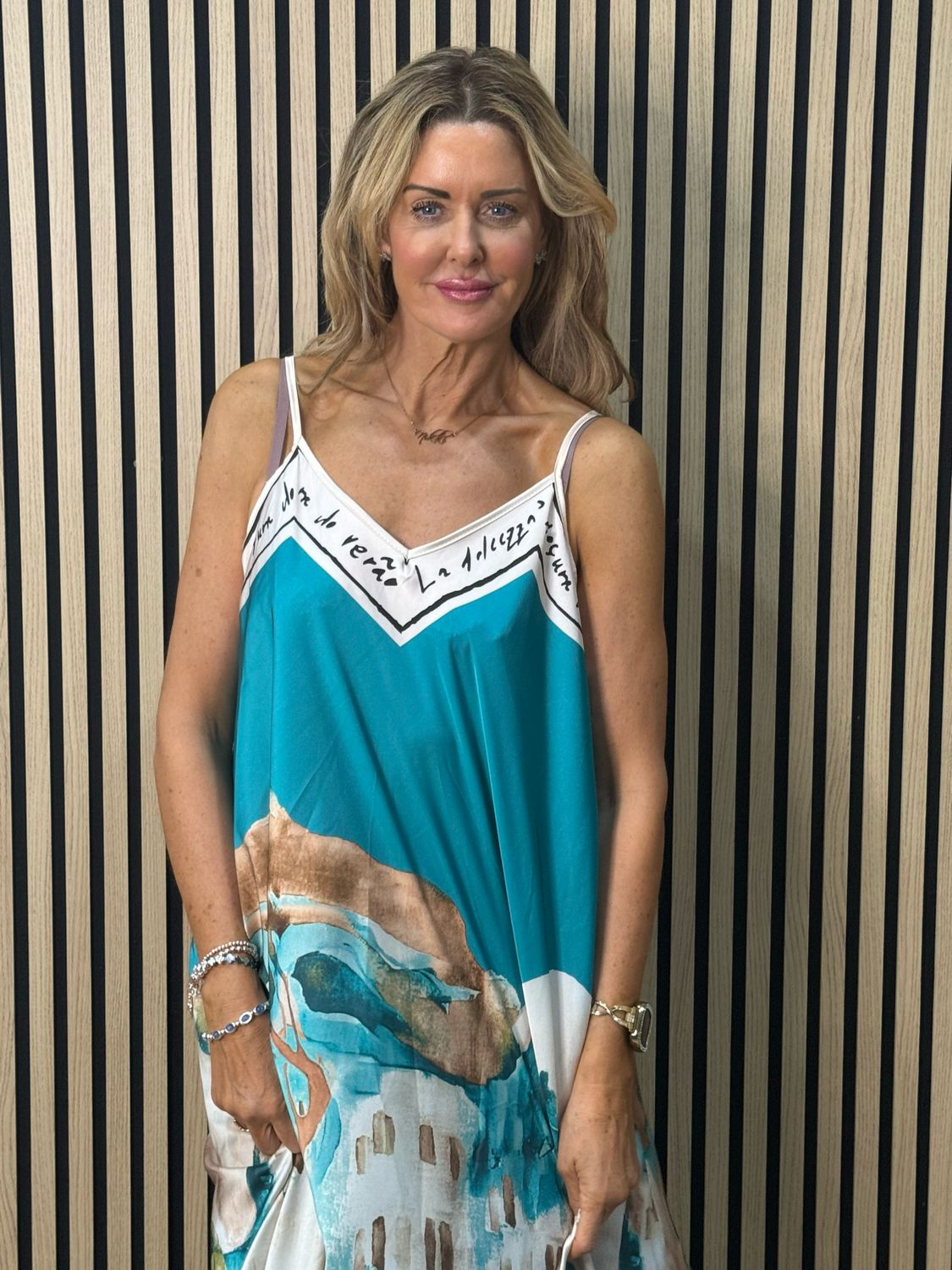 Abstract Print Maxi Dress - Turquoise