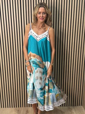 Abstract Print Maxi Dress - Turquoise