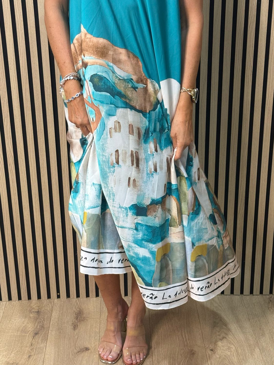 Abstract Print Maxi Dress - Turquoise