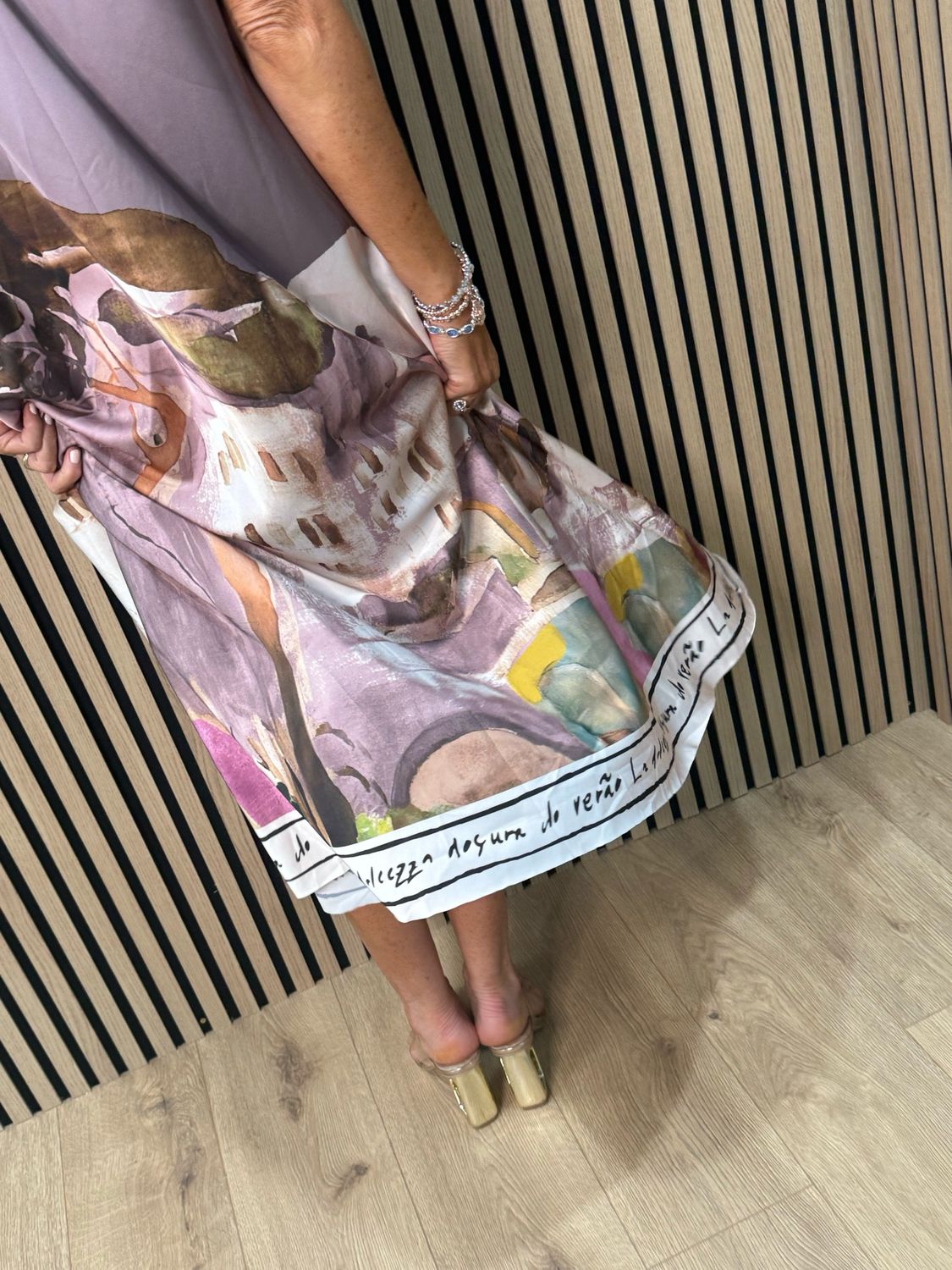 Abstract Print Maxi Dress - Soft Taupe