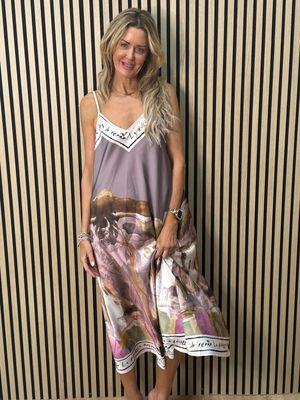 Abstract Print Maxi Dress - Soft Taupe