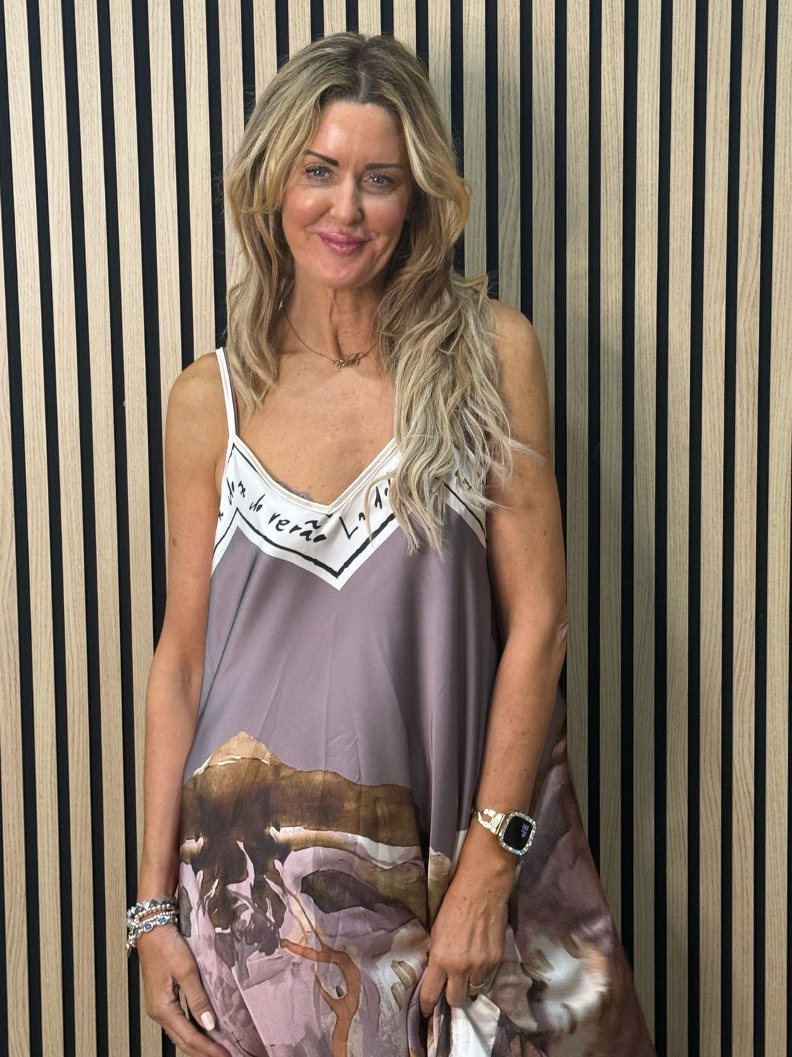 Abstract Print Maxi Dress - Soft Taupe