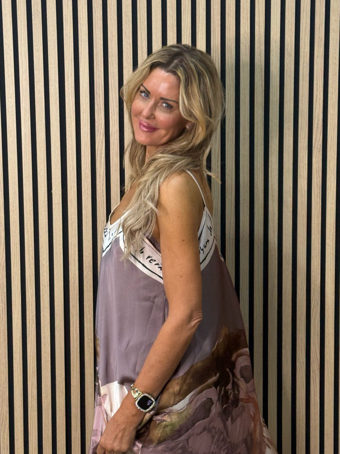 Abstract Print Maxi Dress - Soft Taupe