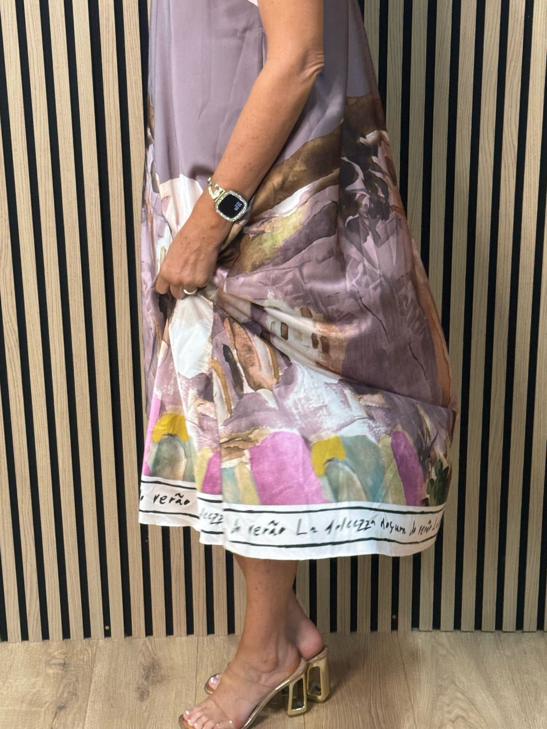 Abstract Print Maxi Dress - Soft Taupe