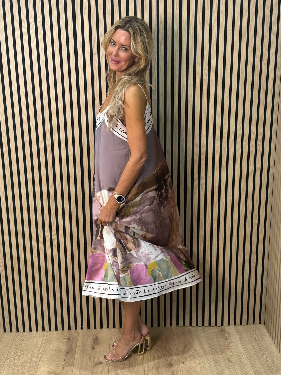 Abstract Print Maxi Dress - Soft Taupe