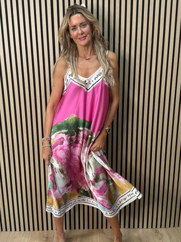 Abstract Print Maxi Dress - Fuchsia