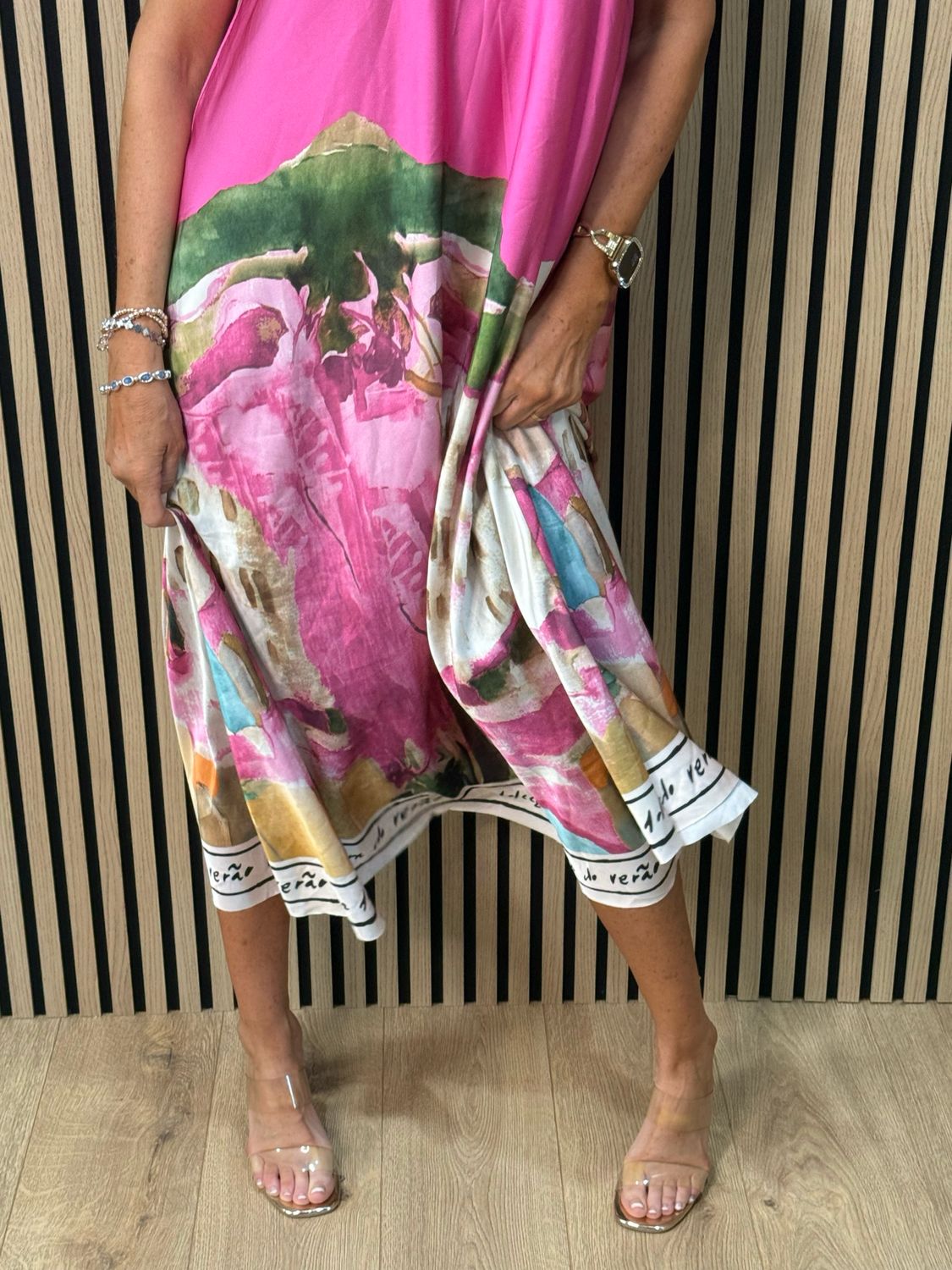 Abstract Print Maxi Dress - Fuchsia