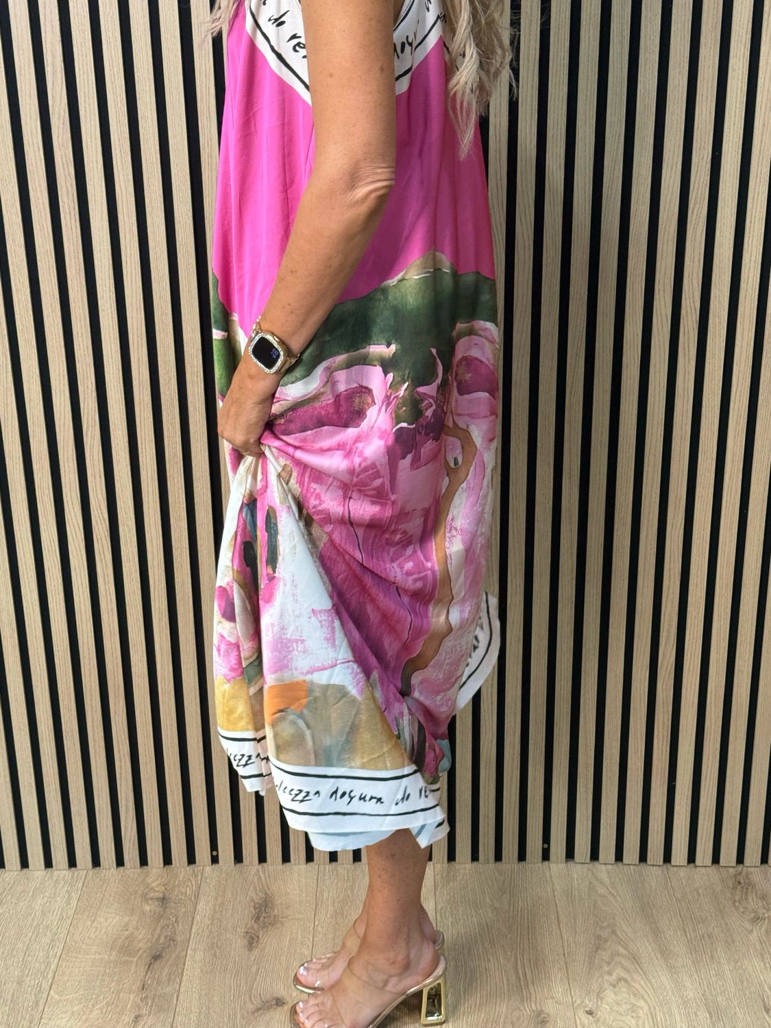 Abstract Print Maxi Dress - Fuchsia
