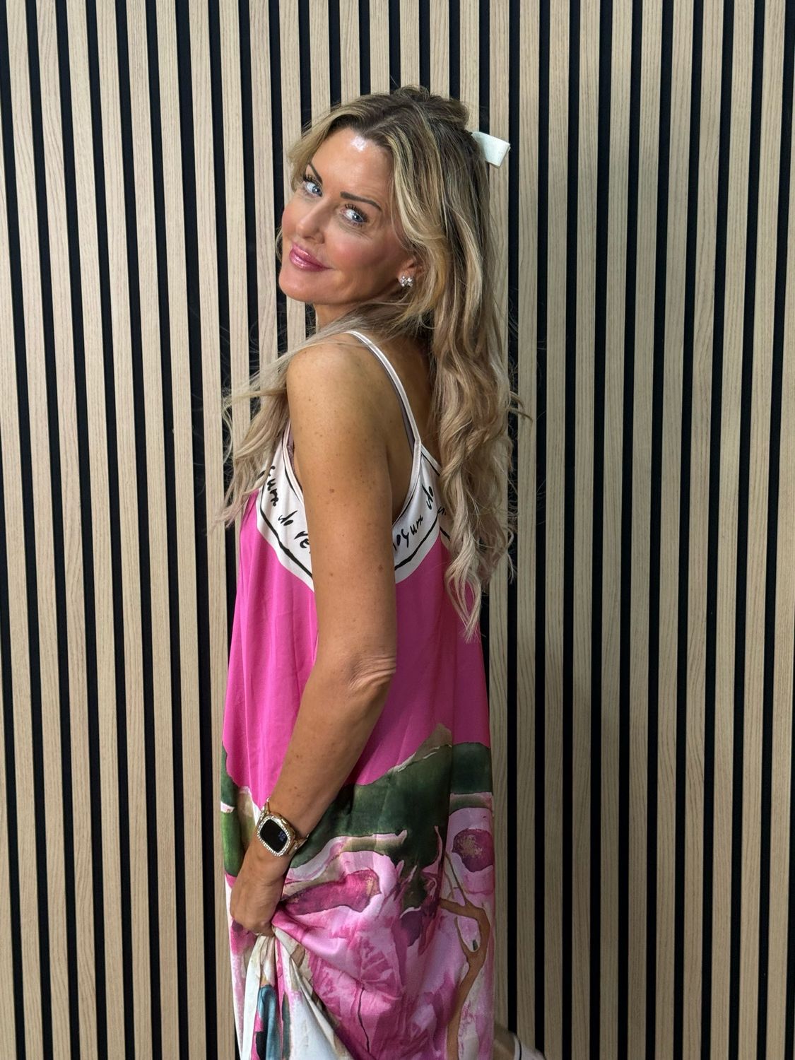 Abstract Print Maxi Dress - Fuchsia