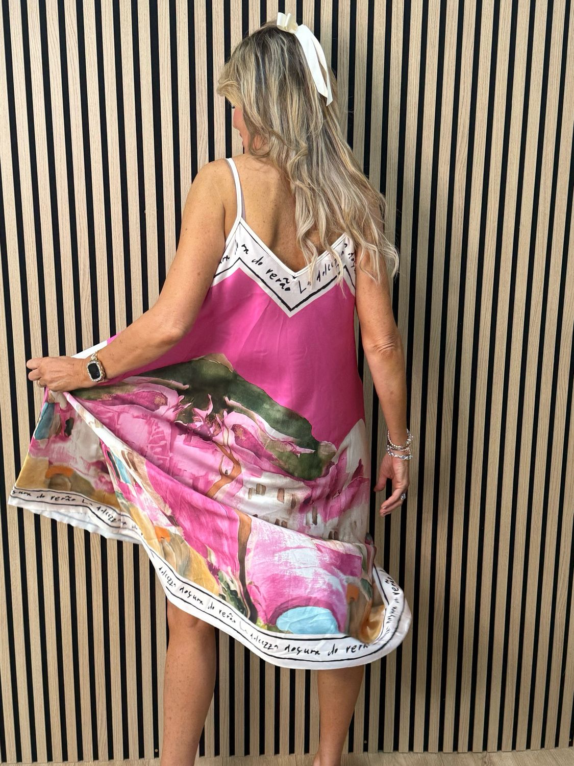 Abstract Print Maxi Dress - Fuchsia