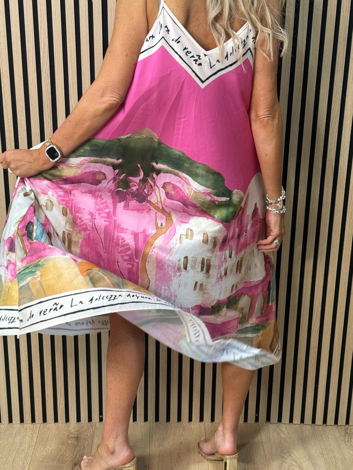 Abstract Print Maxi Dress - Fuchsia