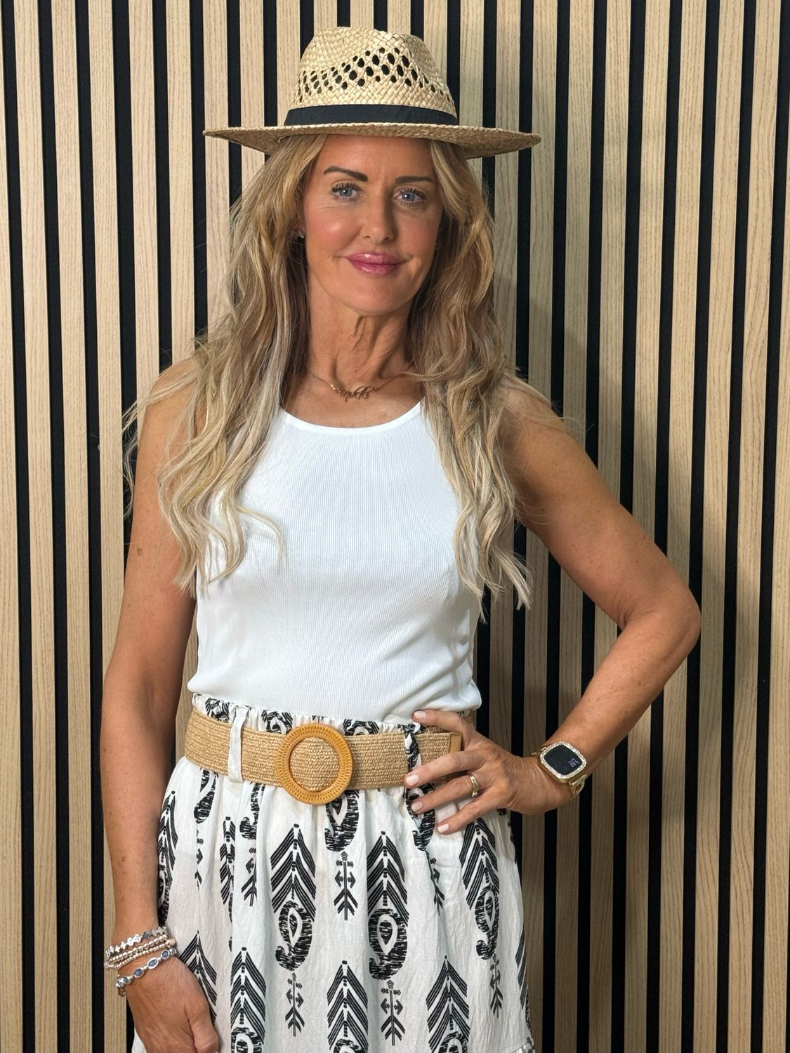 Boho Print Belted Skirt - Black