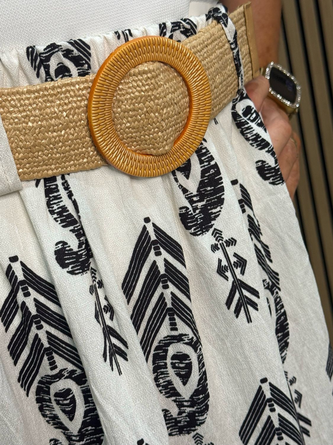 Boho Print Belted Skirt - Black