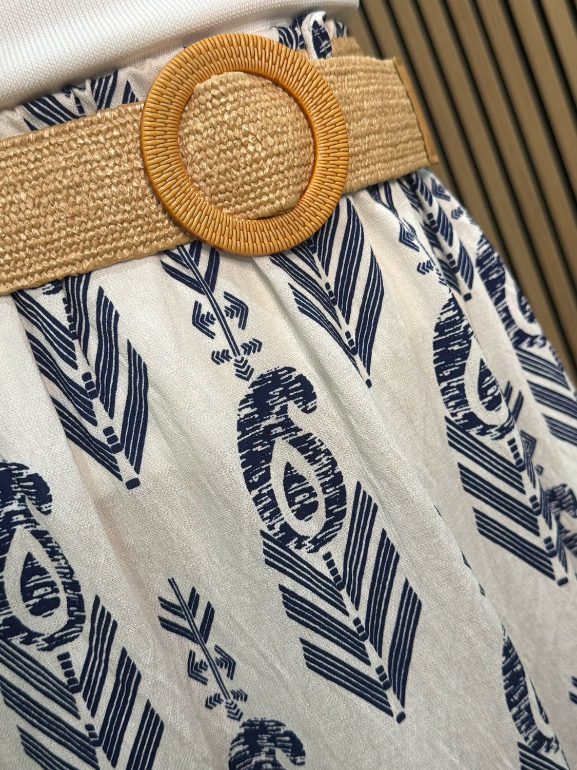 Boho Print Belted Skirt - Navy