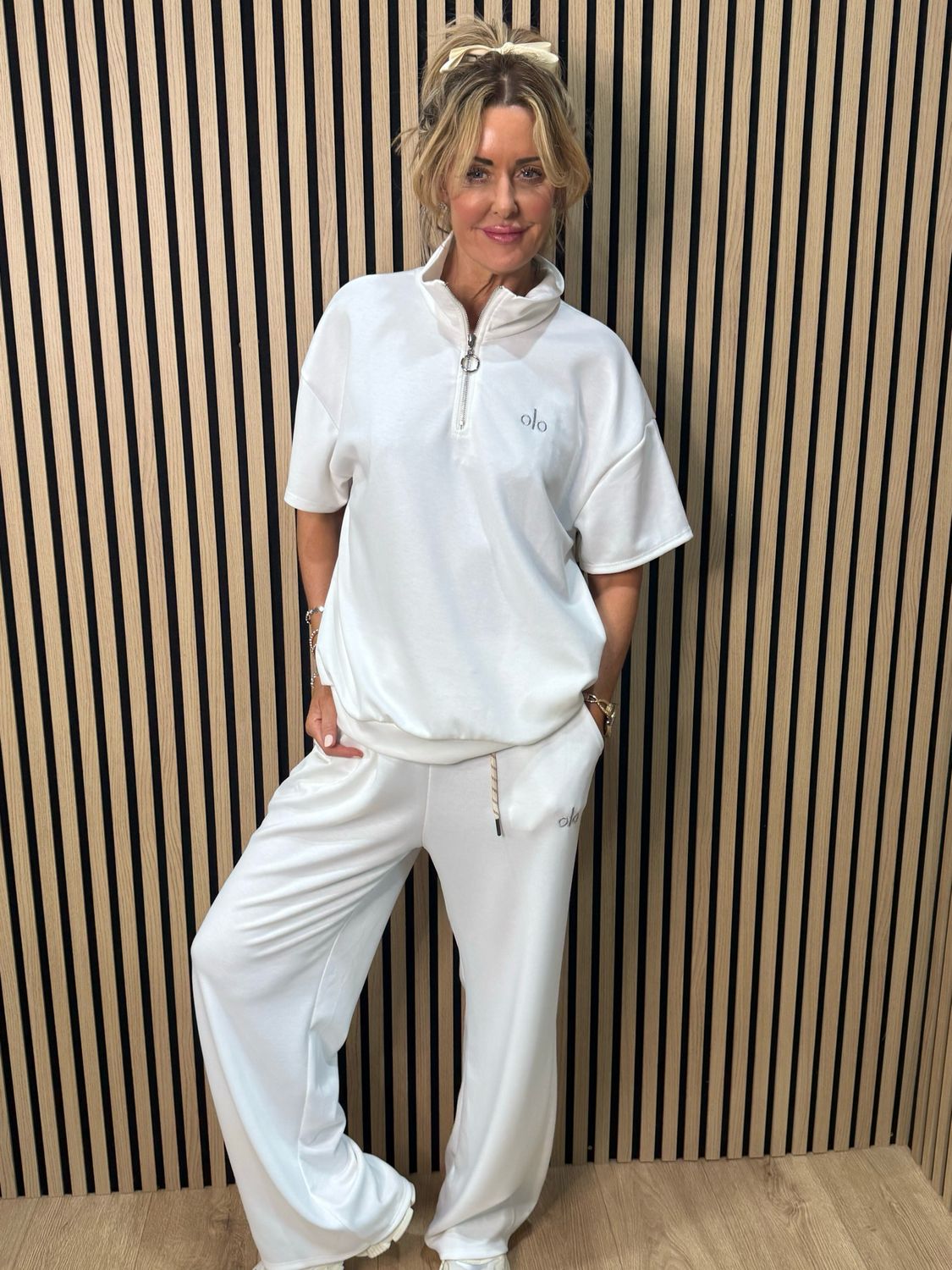 Zip Neck Co-Ord Set - White