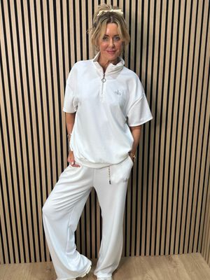 Zip Neck Co-Ord Set - White