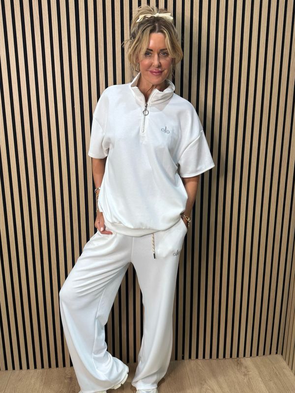 Zip Neck Co-Ord Set - White