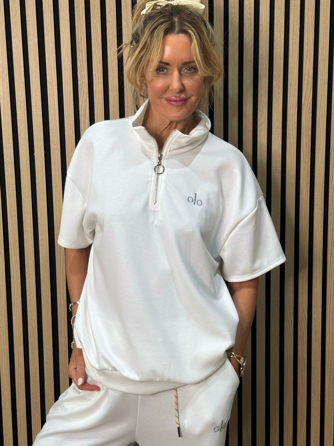 Zip Neck Co-Ord Set - White