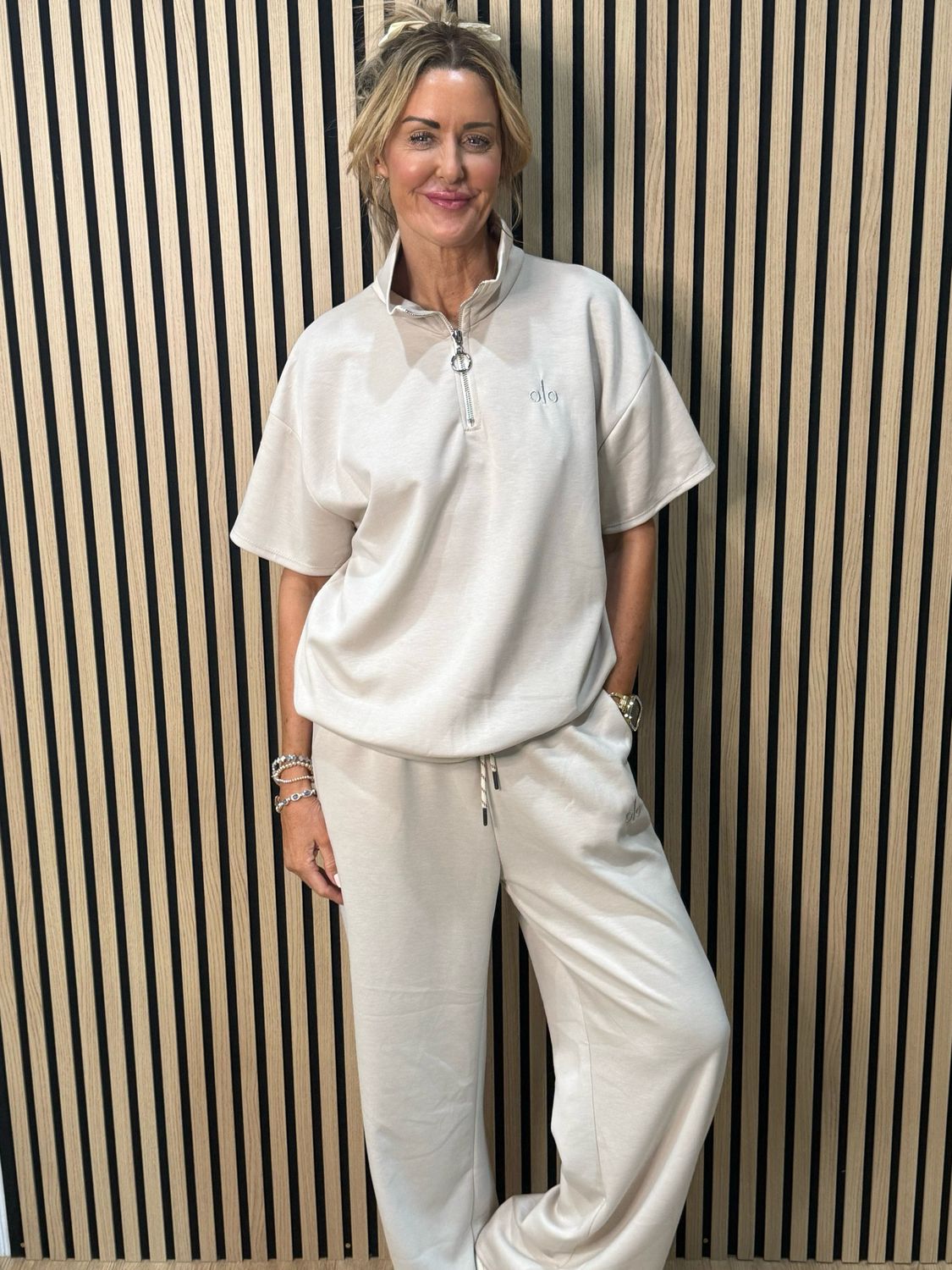 Zip Neck Co-Ord Set - Beige