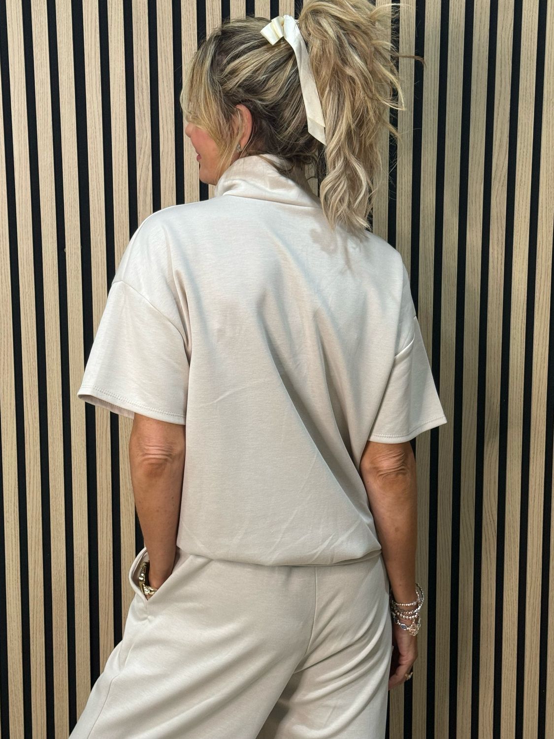 Zip Neck Co-Ord Set - Beige