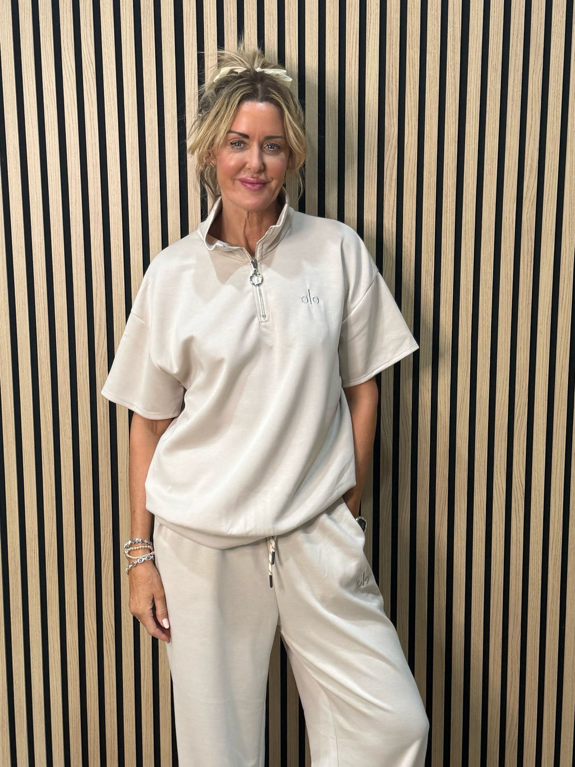 Zip Neck Co-Ord Set - Beige