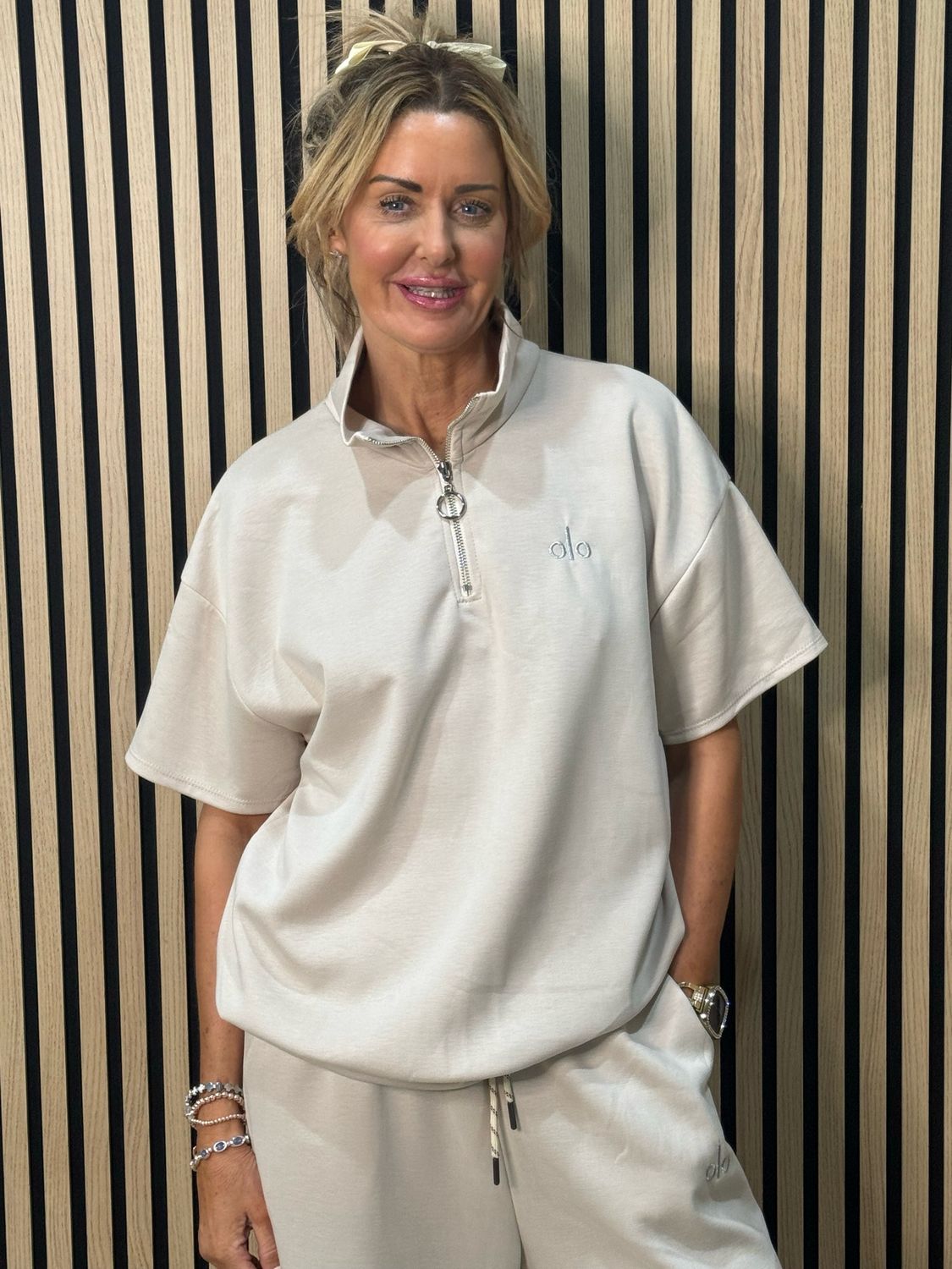 Zip Neck Co-Ord Set - Beige